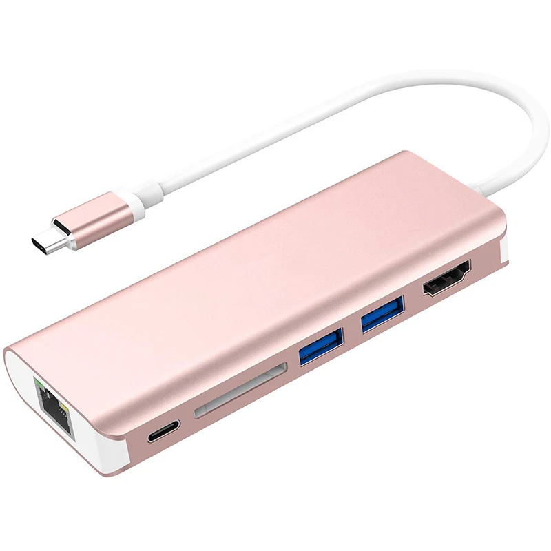 Factory Supply 4K*2K HD-MI 1000M LAN SD USB3.0 Ports Type-C Hub For MacBook Pro MacBook 12 - ANKUX.COM