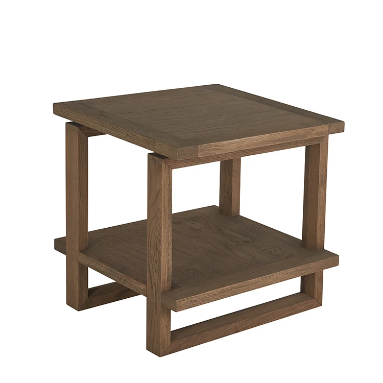 Square french country oak wood sofa side end table