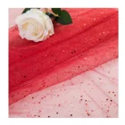Wholesale Breathable Red Color Dress Bridal Embroidered Sheer Glitter Tulle Mesh Fabrics