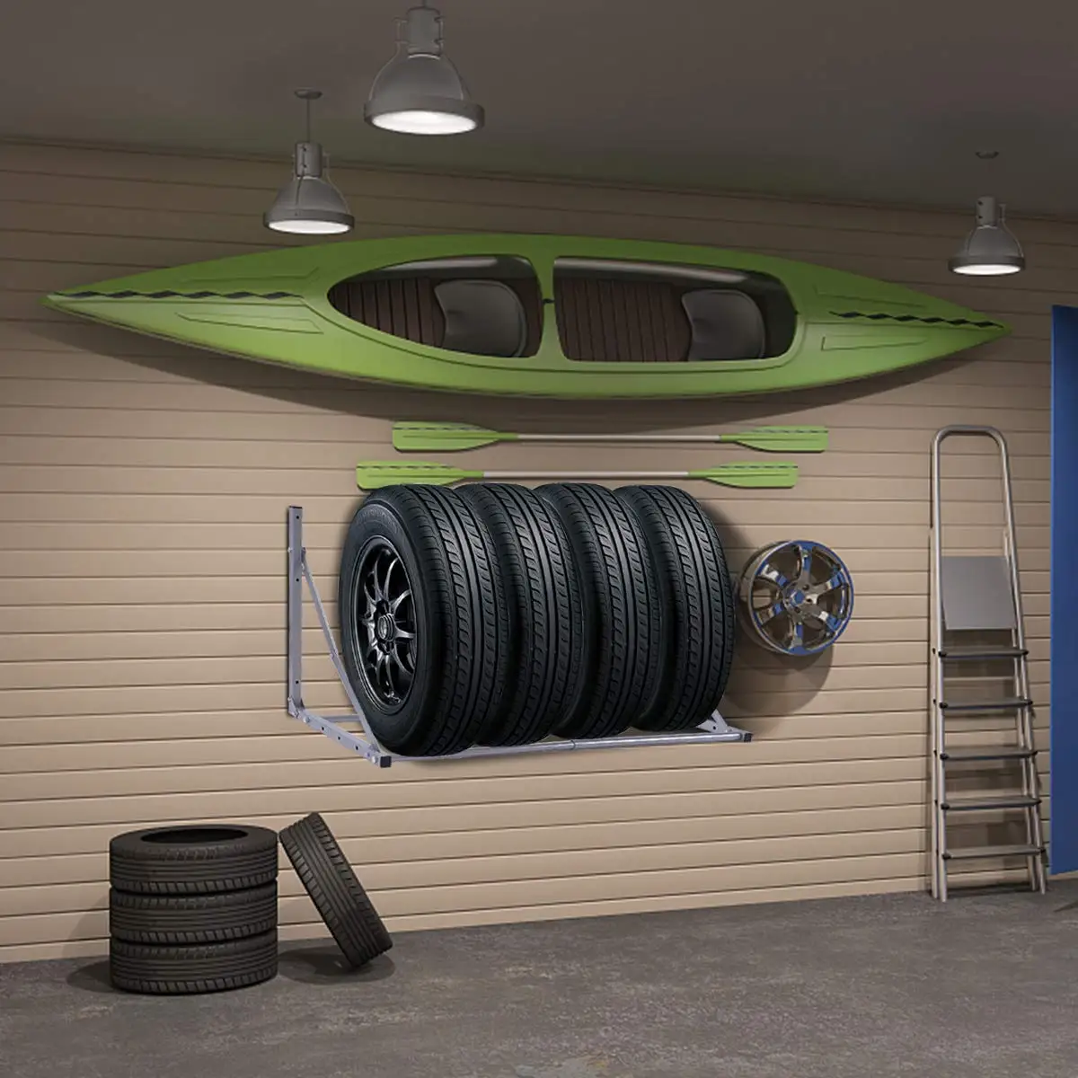 Jh Mech Garage Tire Loft Multi Tire Storage System Wall Mount Folding