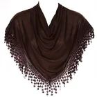 wholesale brown triangle viscose scarf with lace fringes for women