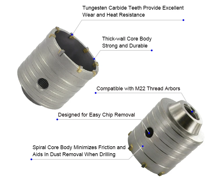 SDS Plus M22 Thread TCT Core Drill Bit Adapter for TCT Core Drill Bit