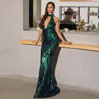 Evening / Formal maxi sequin multicolor deep V neck evening dress women PARTY SEXY backless dress