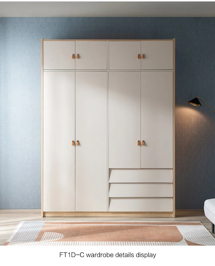Linsy Home Nordic Simple Bedroom 4 Door Wardrobe Storage Level Door Modern Large Wardrobe