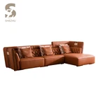Wood Genuine l Shaped Leather Corner Sofa Set Modern Living Room Leather Sofa Set