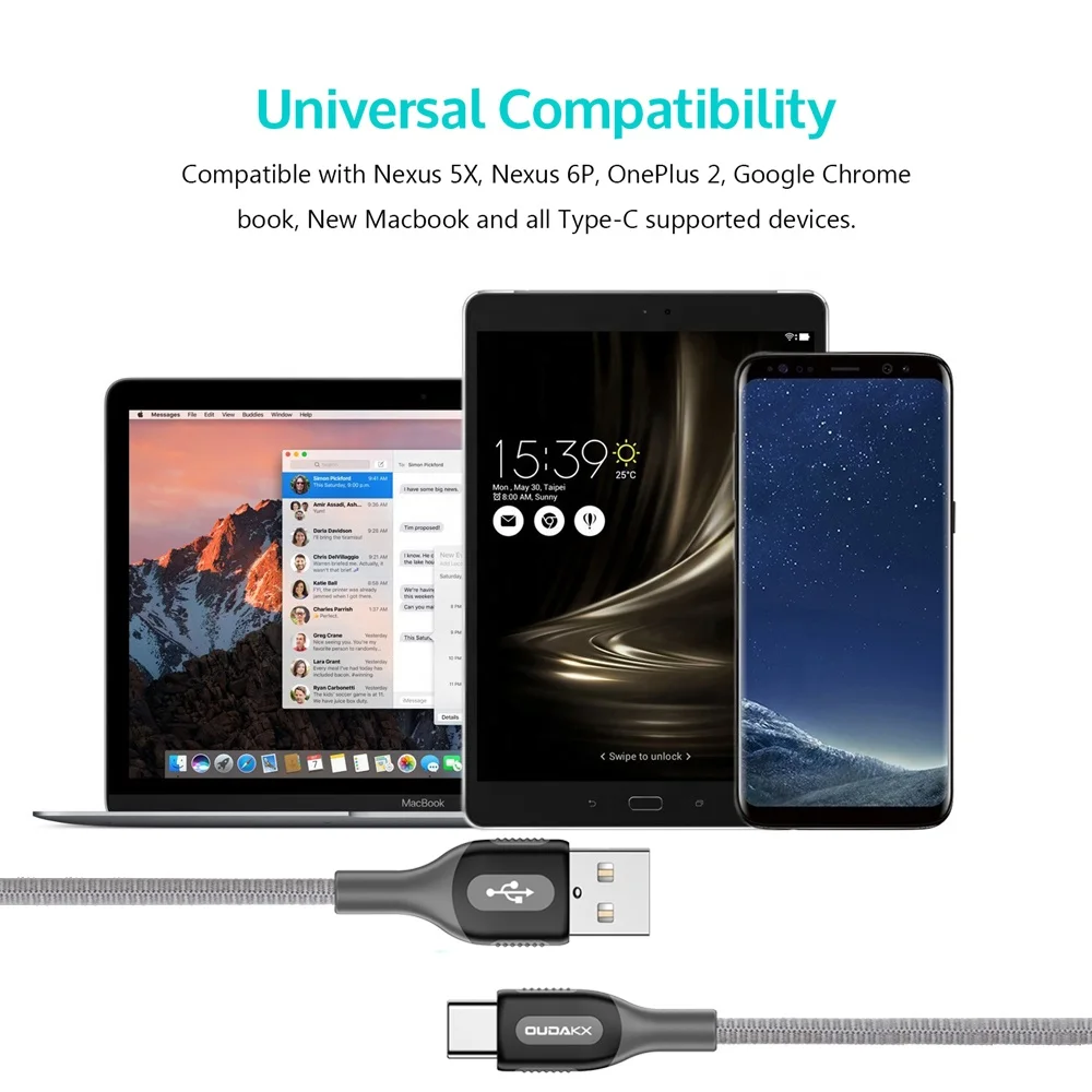 Beautiful and durable usb nylon cable high quality TPE type c fast charging 2.4A data cable for HUAWEI - ANKUX.COM