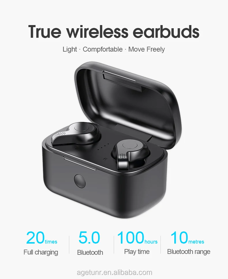 AGETUNR S11 Bluetooth V5.0 true wireless earbuds HD sound quality TWS earphones with mic charging box Headphones Running Silver - ANKUX.COM