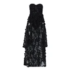 2020 Women 3D Floral Long Black Evening Party Mermaid Celebrity Dress