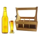 Custom Wooden beer cup holder tray serving tray with handle for bar use