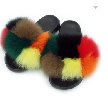 rainbow fluffy sandals