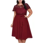 Large plus size lace stitching short sleeve chiffon ladies clothing casual dresses women