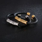 Leather Bracelet Bangle Bracelets Bangles KALEN Silver Bamboo Bracelet Men Leather Bangle