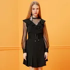 Wholesale OEM women frock dress long sleeve patchwork v-neck hollow out fashion ladies elegant dress