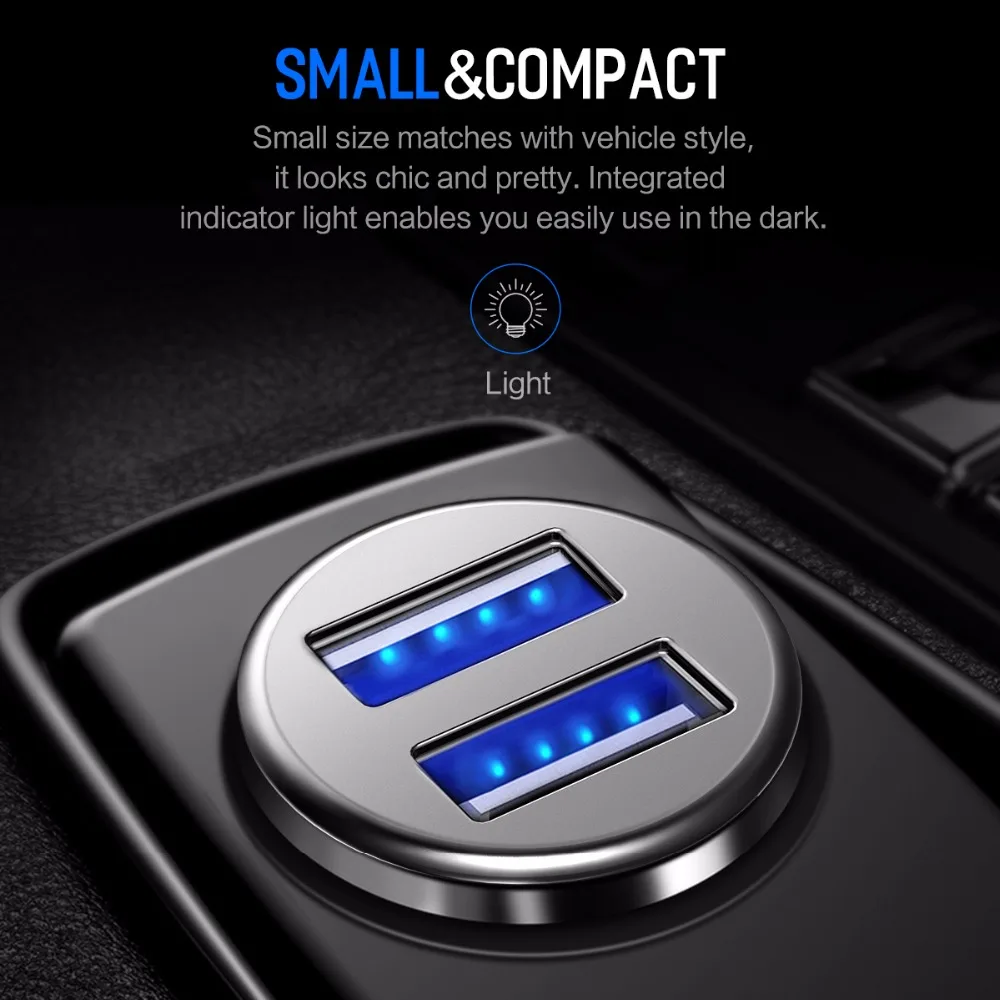 ROCHE 5 V 4.8A En Métal mini Chargeur De Voiture Double USB pour iPhone Samsung Téléphone Portable Rapide De Téléphone De Voiture De Voyage USB chargeur - ANKUX Tech Co., Ltd