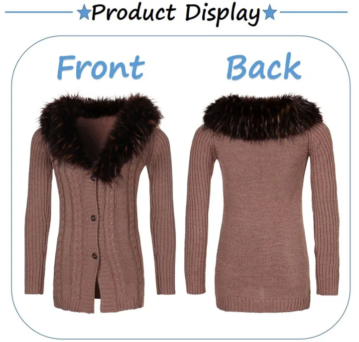 winter fur collar button for ladies heavy cable knit fuzzy