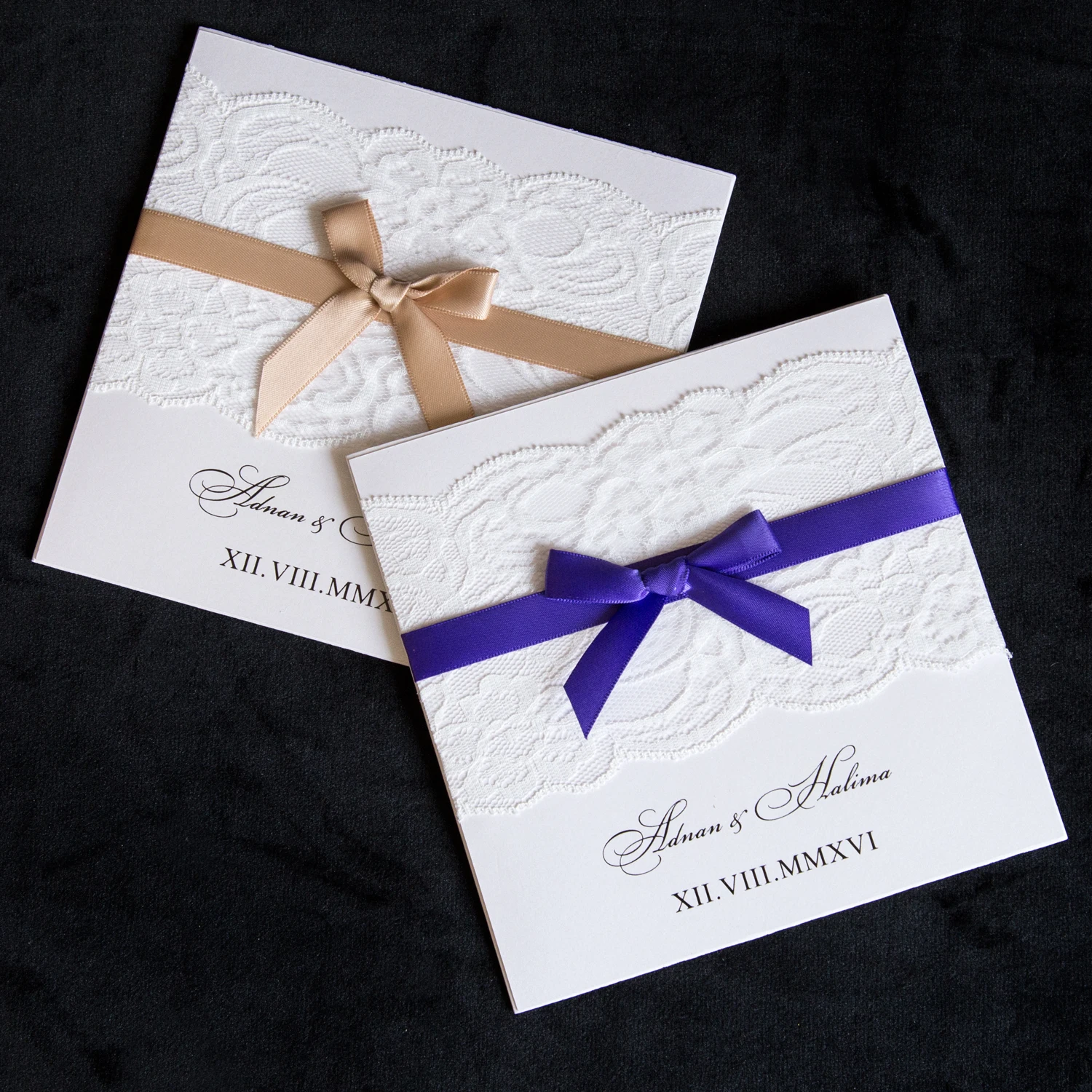 2020 white elegant lace wedding invitations with ribbon