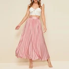 OEM high quality fashion pleated designs ladies maxi silk skirt long