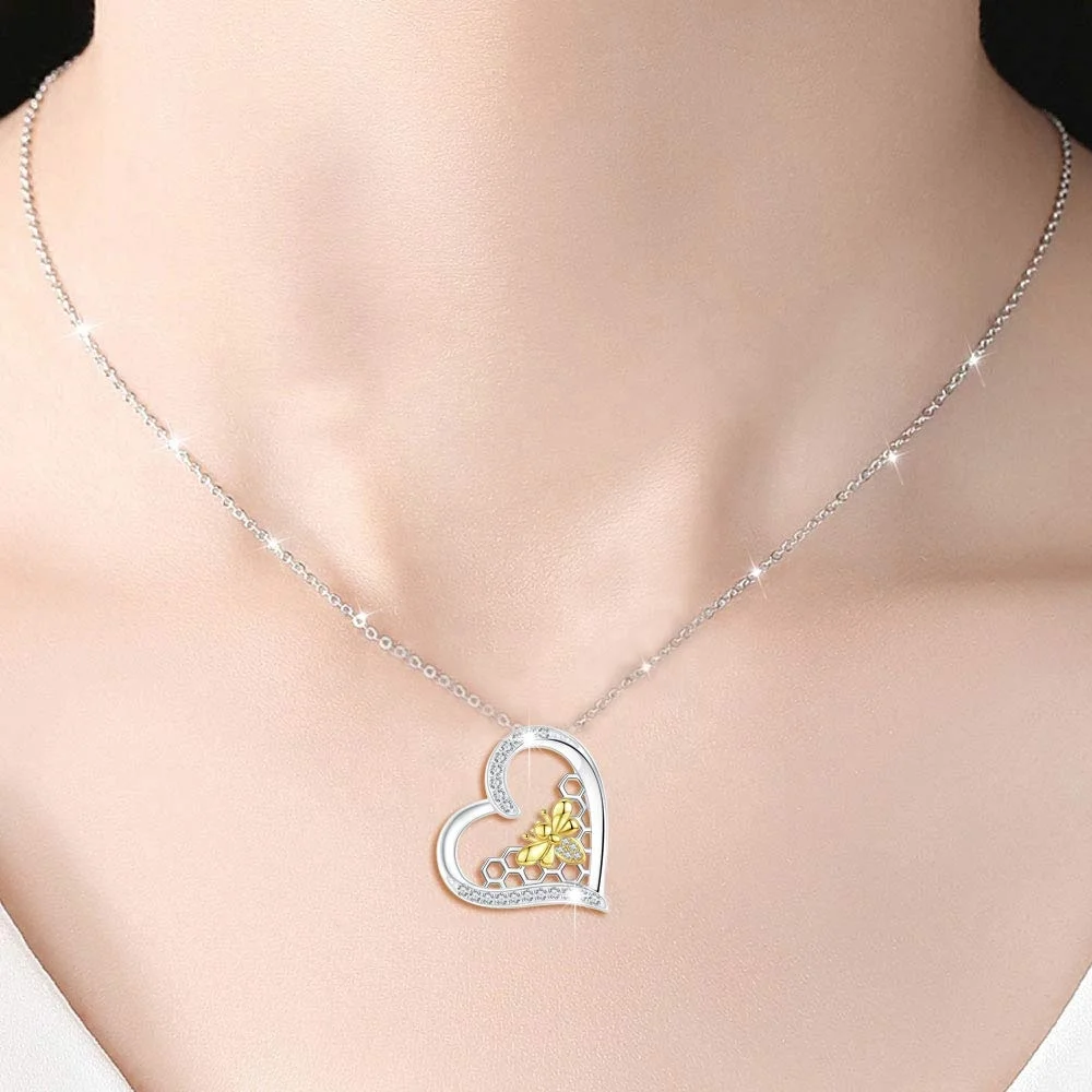 925 sterling silver heart bee pendant necklaces for women mother