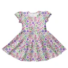 Beautiful Flower Printed Baby Girls Dress Short Sleeve Design Kids Twirly Frcoks Summer Vacation Nice Clothings