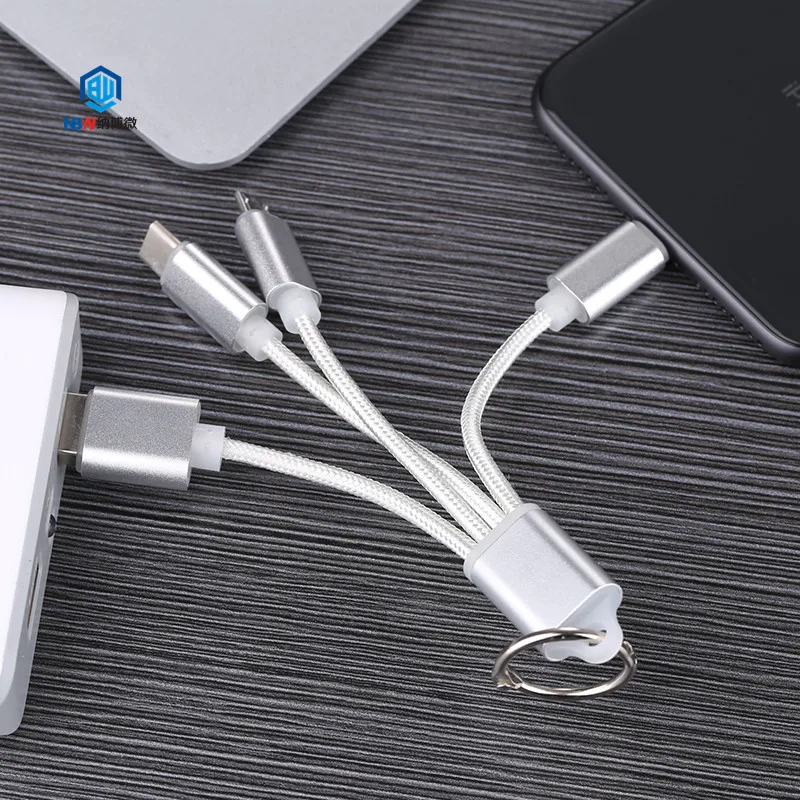 NaBoWei free shipping 3 in 1 nylon braided usb cable charger for iphone type c V8 3in1 usb cable - ANKUX.COM