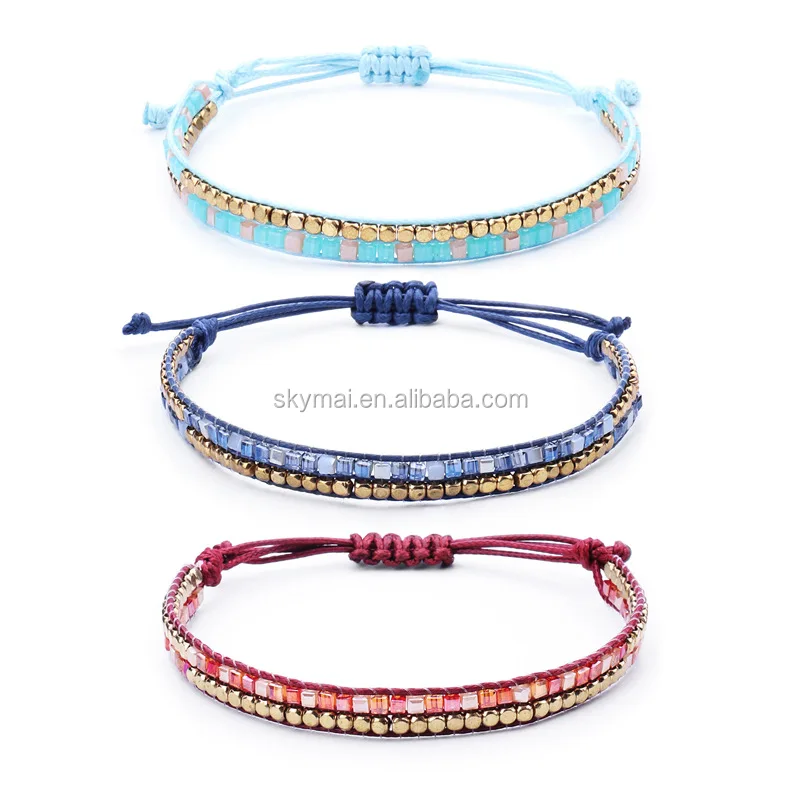 Bohemian Seed Bead Charm Bracelets Handmade Woven Rope adjustable  Bracelets for Girls friendship