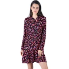 New Autumn Korean Long Sleeve Chiffon Loose Ruffles Style Women Floral Short Dress
