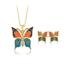 65524 Xuping Wholesale New Style 14K Gold Color Women Stainless Steel Bridal Necklace And Earrings Butterfly Jewelry Sets