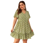 Guangzhou factory summer short sleeve dress women polka dot elegant casual large ruffle plus size big dress clothes