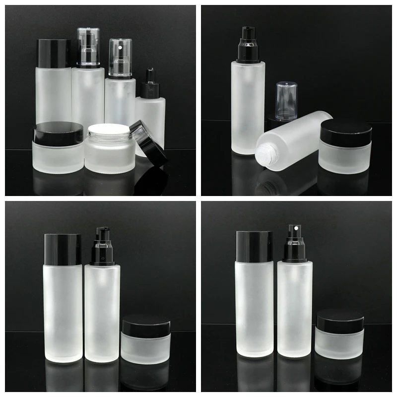 High End Frosted Cosmetic Glass Bottle And Jar Pump Bottle For Lotion