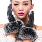 Winter warm fox fur car driving non-slip napkin Gloves Ladies