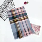 Women's Blend Thickened Two-Color Candy Plaid latest design woven cashmere shawl with fringes