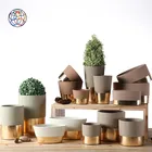 Two-tone design matte gold decor modern home decoration bonsai pot mold cement flower pots for garden decoration