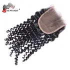 sunnymay tight curly virgin human brazilian hair Bleached Knots lace closure 4*4 with baby hair natural hairline