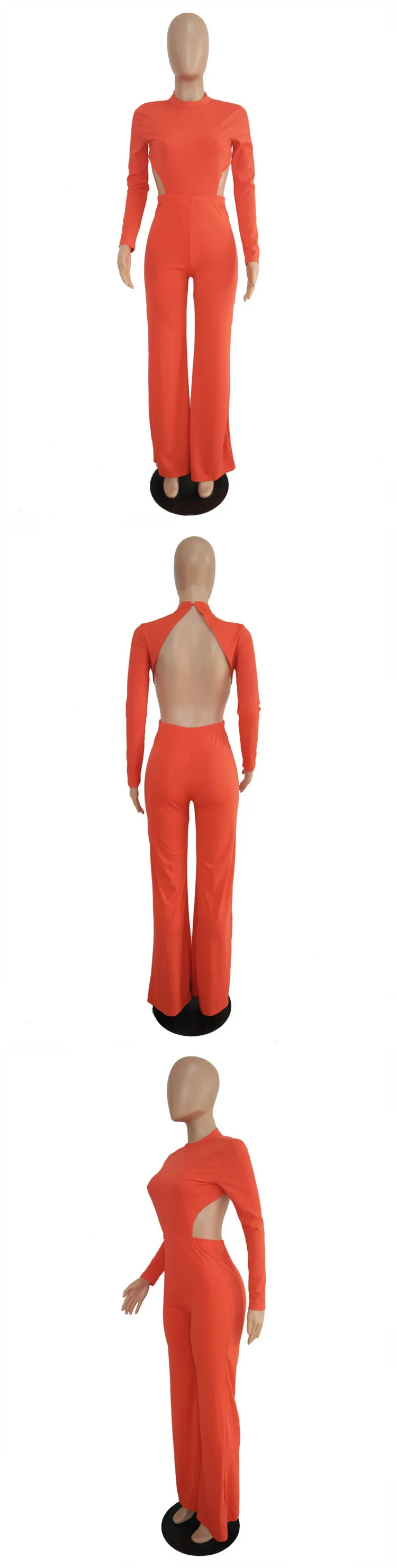 B90343 Sexy solid color long sleeve backless bodycon jumpsuit for women fall clothing 2019
