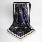 Lady Luxury Silk Shawls Women Fashion Foulard Satin Hijab Flower Print Square Head Scarves