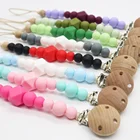 Popular BPA free DIY baby chew soft silicone and wooden infant pacifier with clip