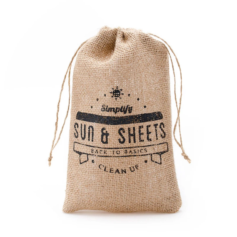 wholesale linen pouch tote burlap hemp jute drawstring bag with