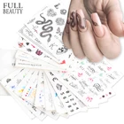 Nail Tattoo 16Pcs Snake Print Nail Art Stickers Cat Skull Decal Water Tattoo Black Sliders Nail Sticker