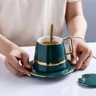 Wholesale custom logo color glaze afternoon tea sets gold handle ceramic coffee cup with saucer