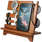 Cell Phone Stand Watch Holder. Men Wireless Device Dock Organizer Wood Mobile Base Nightstand Charging Docking Station