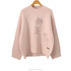 women's cashmere merino wool blended round neck pullover sweater with embroidery