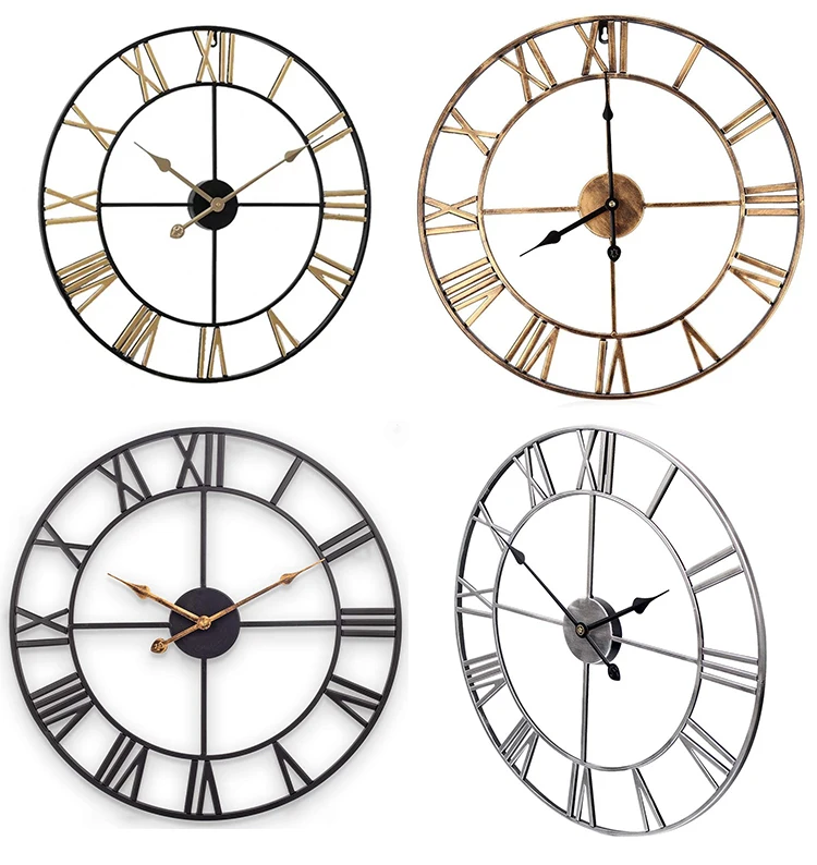 24 inch moden classical interior metal frame art clock, European industrial old large iron wall clock