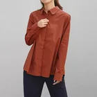 100% cotton lapel solid color A-type loose long-sleeved shirt lady blouse & top