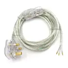 2.5m clear transparent UK electrical power cord with plug and inline switch