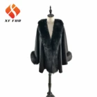 hot sale Winter Warm Fashion Women cashmere cape with fox fur trim