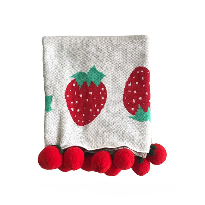 New best W5688 Super Soft Strawberry Cotton Knitted Throw Children Reversible Baby Blankets