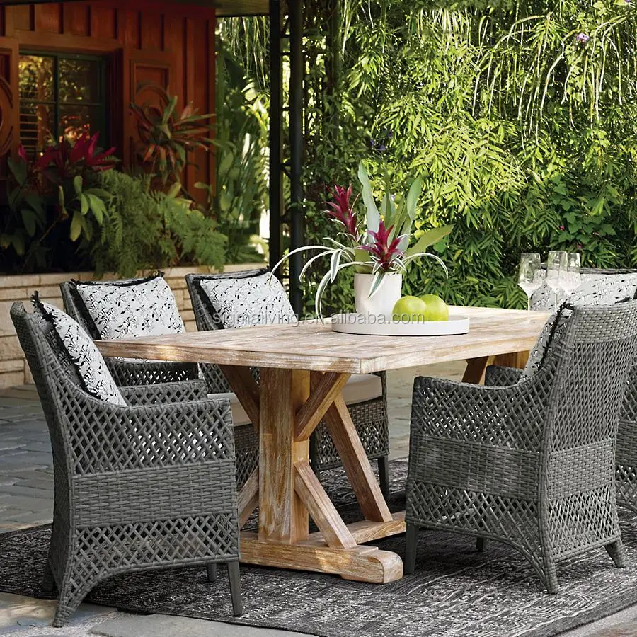 Outdoor patio setting comfy armchairs modern rattan dining chairs