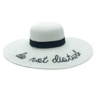 Beach Wide Straw Hat Promotional Custom Embroider White Summer Wide Brim Straw Hat Beach With Logo