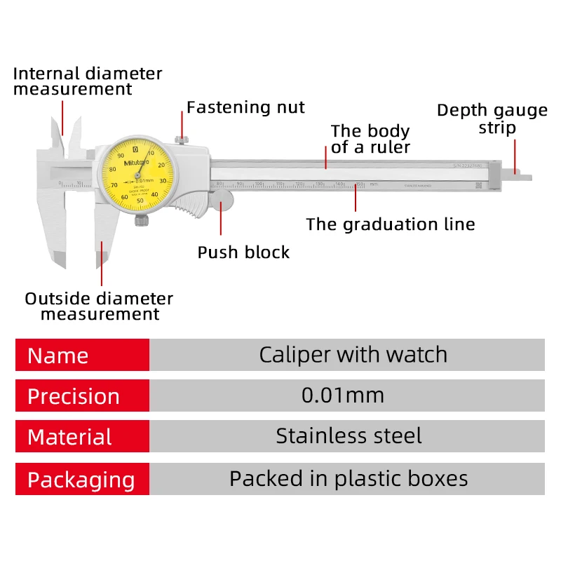 Mitutoyo Dial Vernier Calipers High Accuracy Measuring Tool Measures