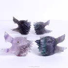 Wholesale Natural Carved Blue Fluorite Wolf Head Decoration